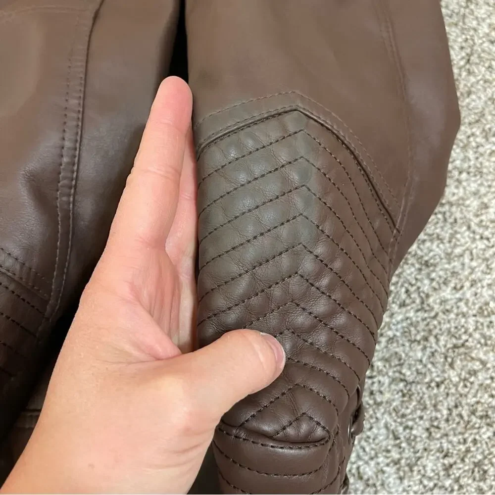 faux leather Moto jacket in brown - Picture 7 of 8